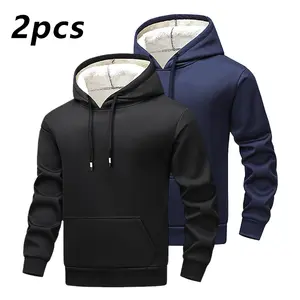 Two-piece hooded fleece sweater, casual and simple style, warm lambswool-like inner layer, suitable for men and women, perfect for autumn and winter daily wear and outdoor commuting, a stylish and versatile cold-resistant warm top. Long Sleeve Pullover