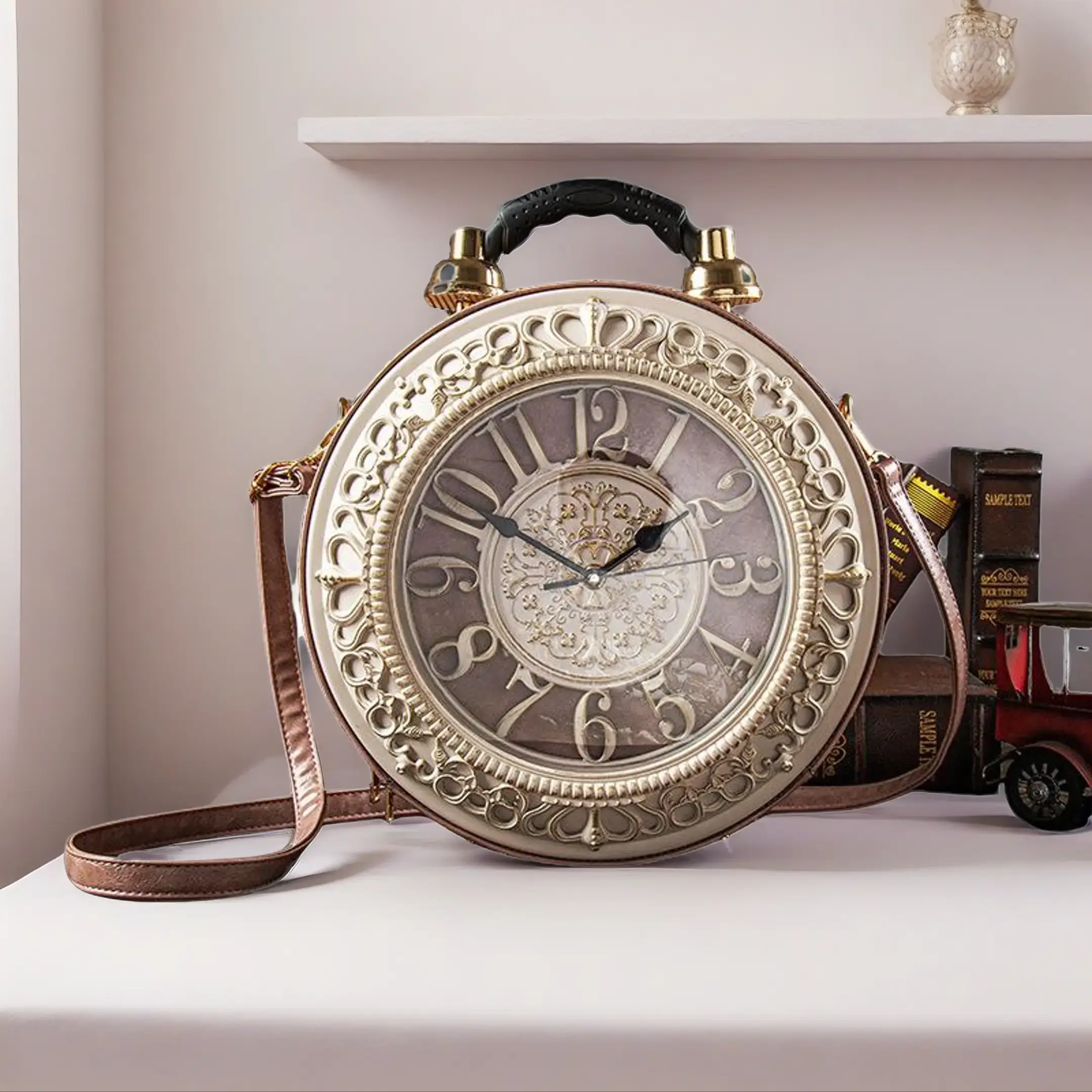2026 New vintage crossbody shoulder bag with battery-powered clock functionality, water-resistant PU leather, secure compartments—an ideal gift