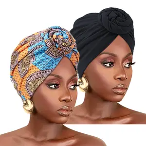 2pcs Women's African Print Pleated Turban Floral Beanie Knot India Head Wrap Chemo Cap Bandana Headwear Head Cover Versatile Headscarf Hats For Everyday Use