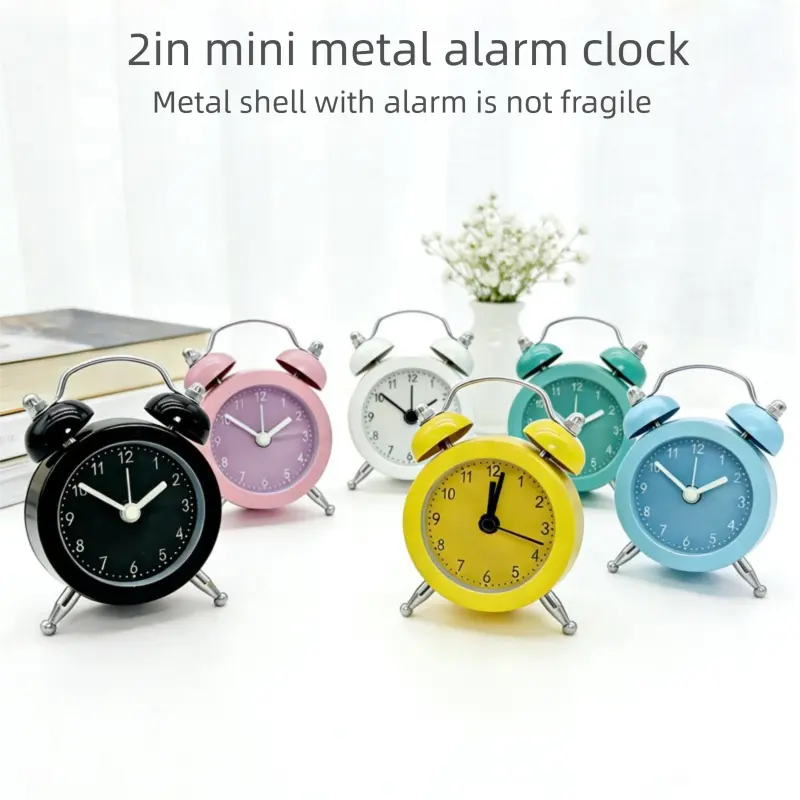 Mini Retro Twin Bell Alarm Clock| Cute Pastel Aesthetic Desktop Decor| Kawaii Pocket Size Silent Clock for Bedroom, Study, Trendy Gift
