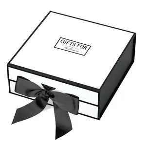 JYX White Magnetic Gift Box with Side Ribbon Size L 13"x 12.1"x4.5" - Reusable Luxury Packaging for Gifts, Weddings & Special Occasions