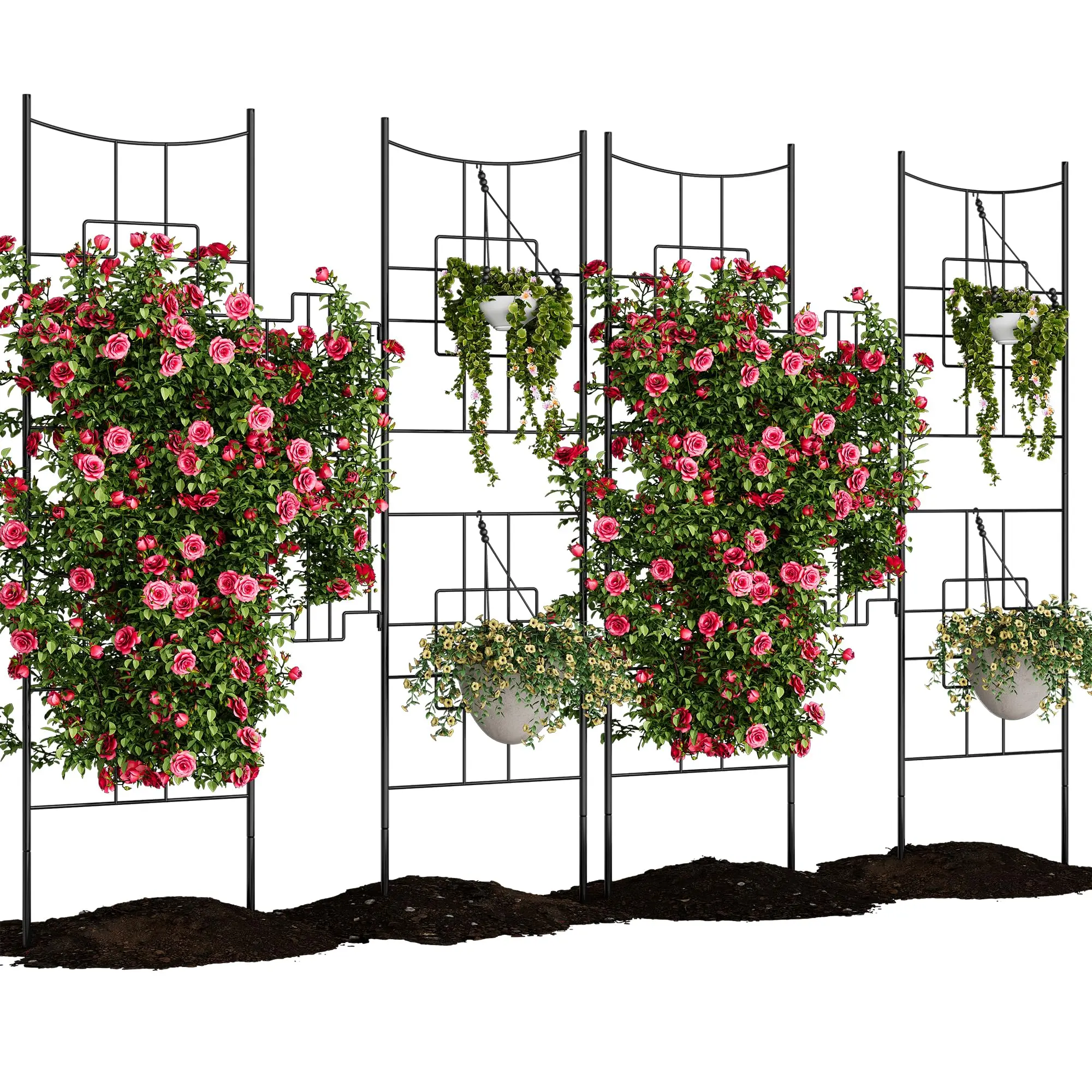 4PCS Rustproof Black Garden Trellises (51in Wide x 66in Tall, 5.5ft) - Outdoor Gardening Climbing Plant Support for Roses, Quick Assembly with Superior Stability, Balconies Privacy Screen That Encourages Healthy Growth