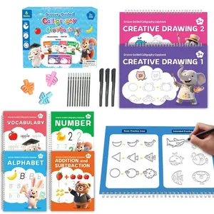 Children's Groove Handwriting & Drawing Practice Book, Basic Drawing Template, Customized Early Learning Pen Control Training Magic Workbook