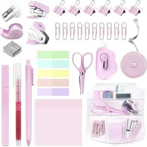 [New Deal] Mini School Supplies Kit, Pink Mini Stapler with Staples and Tape Dispenser Set, Mini Stationary Set Includes Sticky Notes Index Tabs Highlighters Gel Pens for Office & Back to School Supplies Art Materials