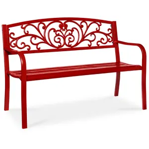 Best Choice Products Outdoor Steel Bench Garden Patio Porch Furniture w/ Floral Design Backrest