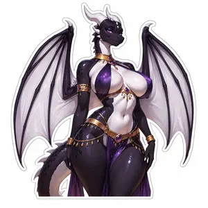 Dark Purple Dragon Girl Sticker, Fantasy Winged Character Decal For Laptop, Water Bottle, Phone Case, Journal, Car Window
