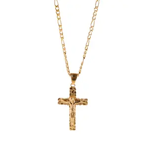 Stainless Steel Cross Necklace for Men Women – Titanium Steel Engraved Cross Pendant, Hip Hop Chain, Hypoallergenic Jewelry
