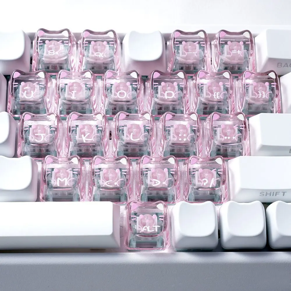 Mao Lazy Cat Pink Heart Keycaps Translucent Heart Shaped Cute Personalized DIY Compatible with EV63 Magnetic Axis Mechanical Keyboard