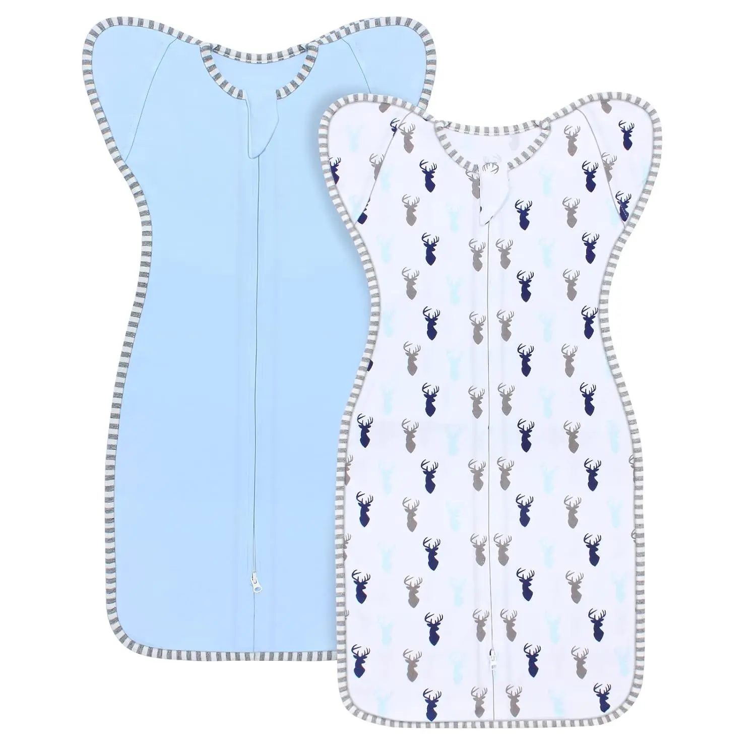Baby Sleep Sack 3-6 Months Arms up Swaddle 2-Way Zipper 100% Cotton Arms in/out, 0.8 Tog Baby Swaddles Sleep Sack for Boy Girl, 2-Pack Transitional Swaddle Sack (Medium 14-20lbs)