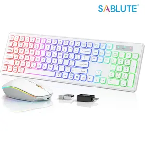 SABLUTE KL1 Wireless Keyboard & Mouse Set RGB Backlit Rechargeable 2.4GHz Tilt Angle Sleep Mode 3 DPI Levels (non-bluetooth)