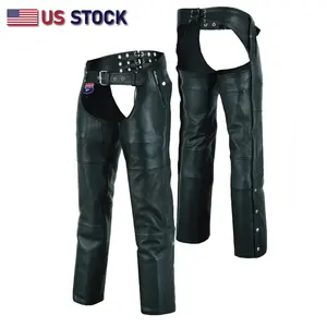 HL12840NKD Heavy Buffalo Leather Lined Chaps Motorcycle Riding Biker Chap Black Motorbike