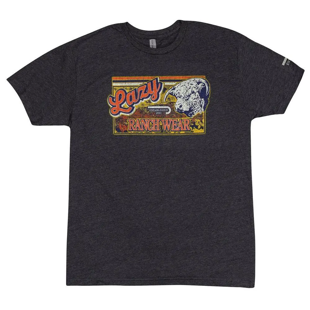 Men's Retro Graphic T-Shirt with Ranchwear Logo Print, Casual Western Style Short Sleeve Crew Neck in a Cotton Blend, Round Neck, Graphic Print