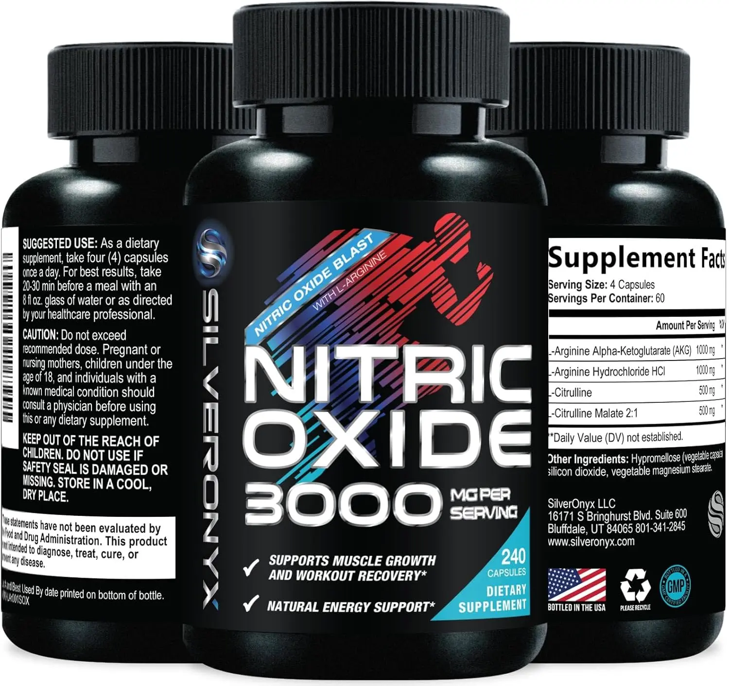 Extra Strength Nitric Oxide Booster - High Potency L-Arginine AKG & Citrulline Malate - Premium Pre-Workout Formula for Natural Energy & Muscle Support - 3X Strength Nitric Oxide Supplement for Men & Women