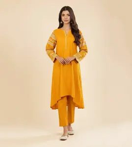Fully Stitched 2-Piece Embroided Khaddar Eid Dress – Traditional Ready to Wear Pakistani Indian Casual Outfit for Women – Comfortable Casual All Season Suit (Size Medium Only) Size Chart Attached #1011M