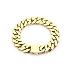 BG160G B.Tiff High Polish 16mm Gold Flat Cuban Link Bracelet