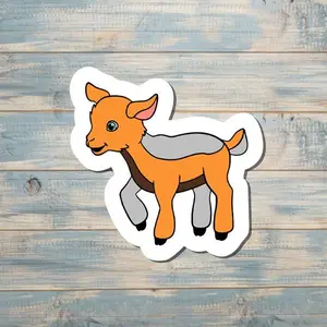 Orange and Silver Baby Goat Sticker, Goat Playing, Die Cut Vinyl Stick