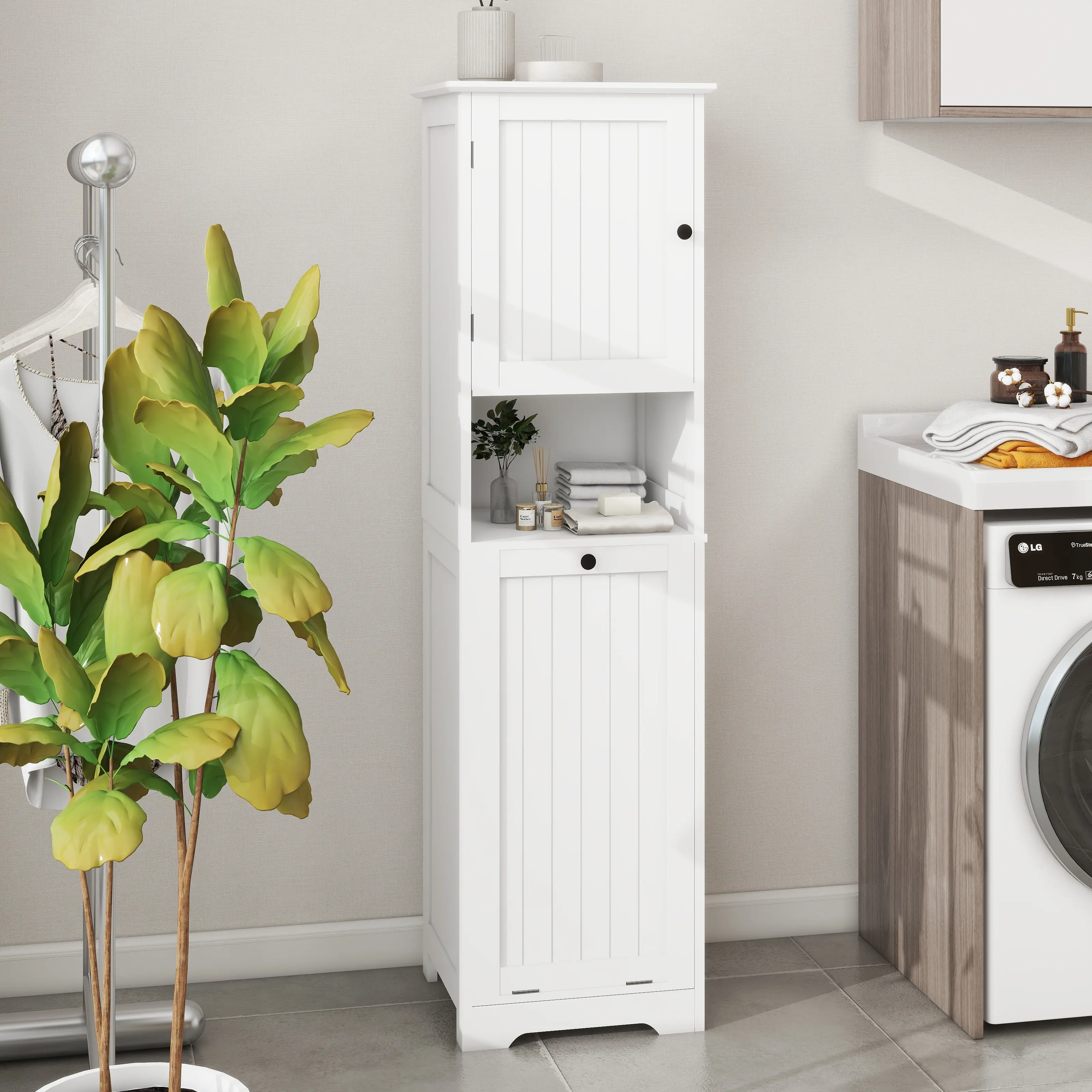 YYDS Mall One-Compartment One-Door Tilt-Out Laundry Sorter Cabinet - White