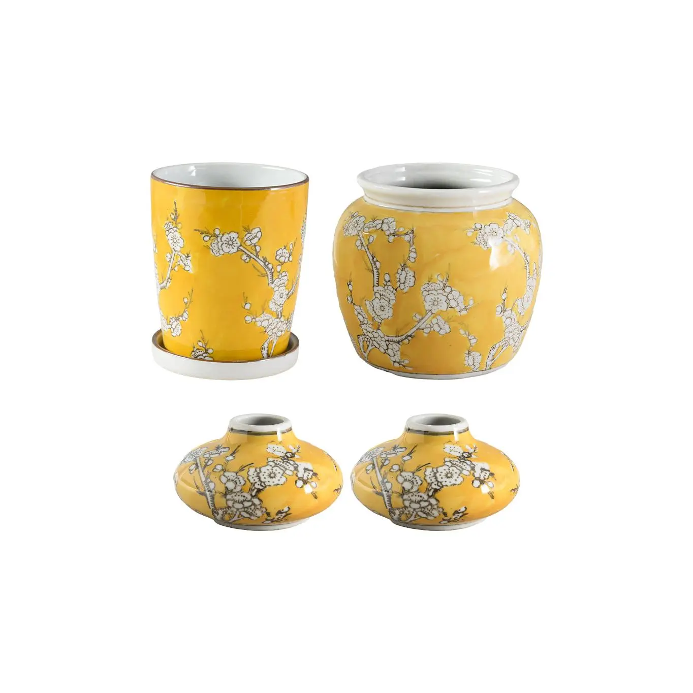 Bundle: Oriental Blossom Ceramic Vase (Pack of 1), Bud Vase (Pack of 2) & Planter (Pack of 1)