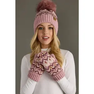 Pink, White & Rust Patterned Knit Mittens | Panache