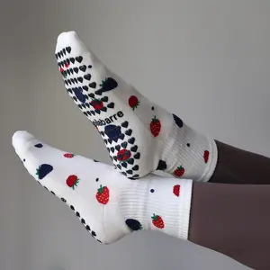 Berries & Cream Grip Socks - cute pilates socks and cute barre socks - berry pilates socks Anti Slip Texture