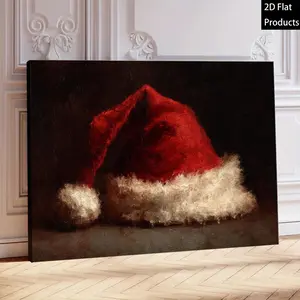 1pc Rustic Christmas Wall Decor - Santa Claus Painting with Red & White Hat, (Framed Frameless Poster - Vintage Holiday Decoration for Home, Office, Party - Easy Hang Printable Xmas Art Print, Christmas Decor, Festive Room Accent, Classic Festive Artwork