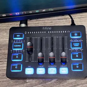 FIFINE SC3 Gaming Audio Mixer with XLR Cable Bundle, Streaming RGB PC Mixer with Microphone Cable, XLR Interface, Volume Faders, Mute Button, Computer Mic for Recording/Podcast/Vocal/Game Voice