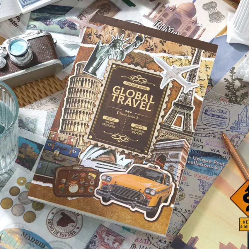 Vintage Self-Adhesive Miniature Scene Labels & Stickers (50 Sheets) - Office Stationery with City Buildings, Famous Architecture, Floral Plants, Scrapbooking Ideas Supplies for DIY Journal Embellishment