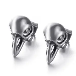 Vintage Crow Viking Odin Raven Stud Earrings Skull Death Gothic Punk Rock Stainless Steel Animal Ear Studs