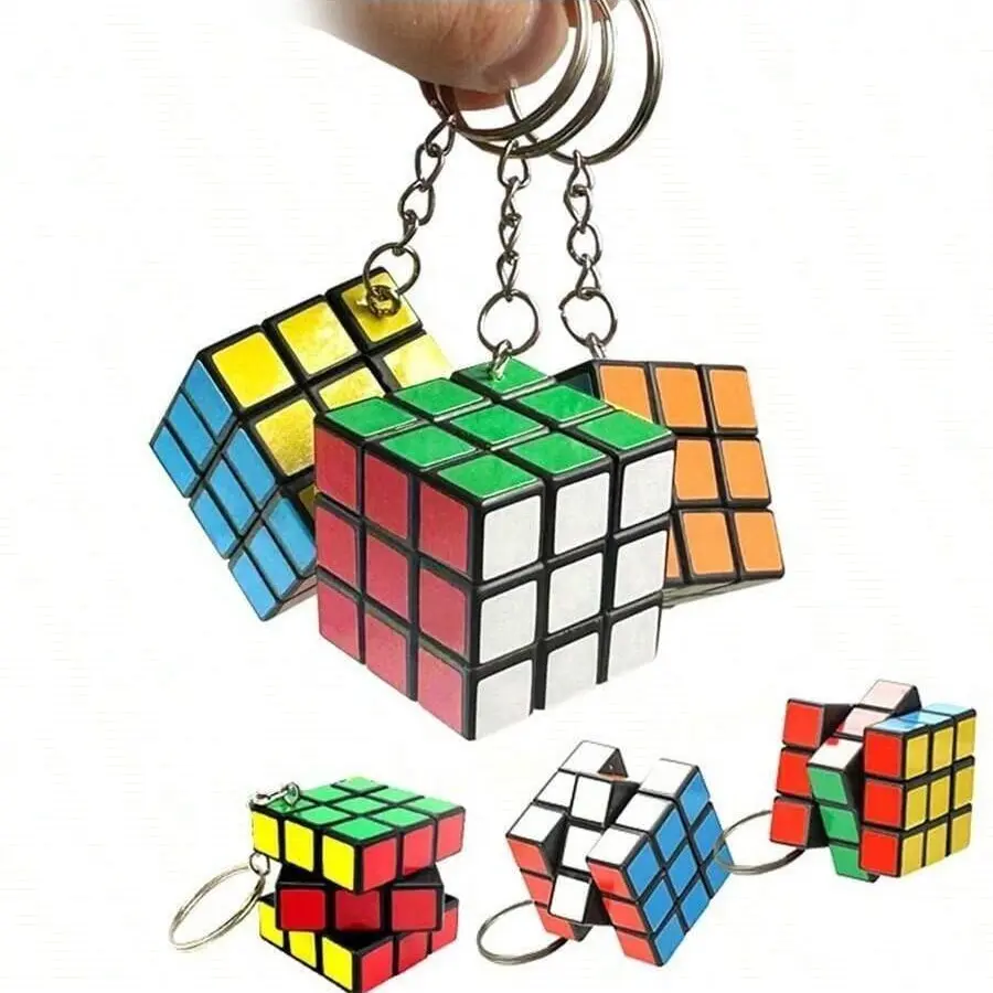 12 Piece Cube Fidget Keychain Set Puzzle Toy, Mini Fun Twisted Jigsaw Portable for Students Teens Adults, Stress Relief Toy, 3x3 Cm Cubic Keychain, Easy to Carry, Keyrings For Keys, Stainless Steel Keychain