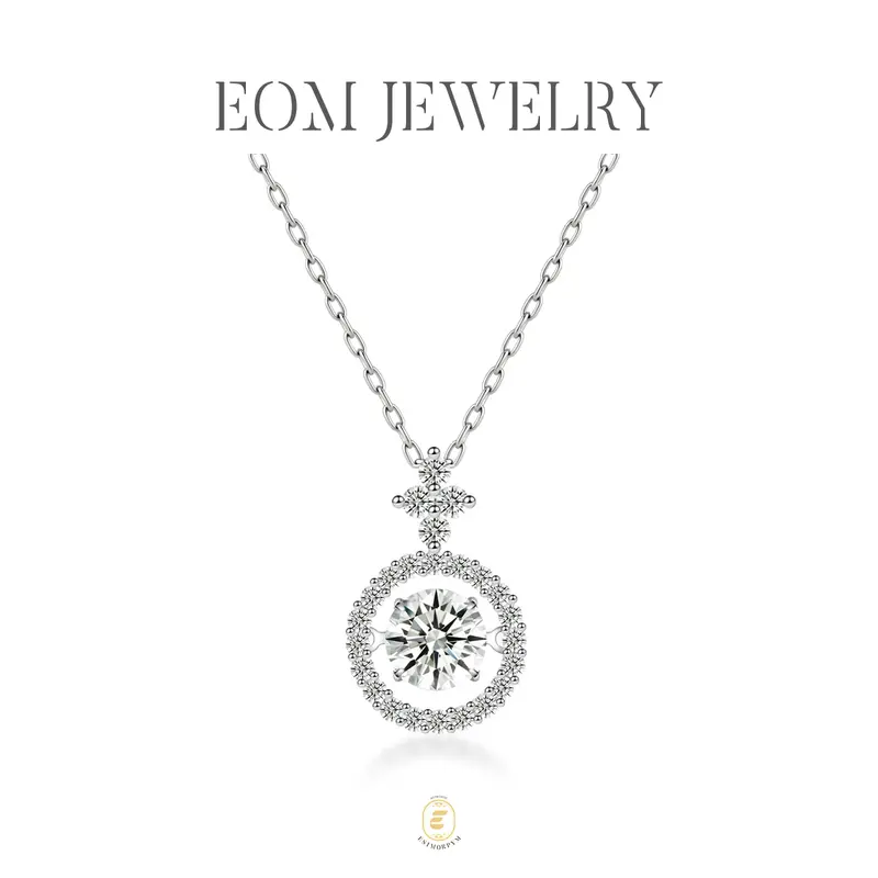 Moissanite 1ct Heartbeat of Light Halo Pendant Necklace Silver-Plated Birthday Wedding Engagement Anniversary Valentine's Day Gift Daily Wear