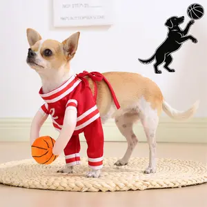 Pet Basketball Transformation Costume, Humanoid Ball Design, Striped Sporty Style, Breathable Mesh Strap, Small Dogs (chihuahua/pomeranian/teddy)