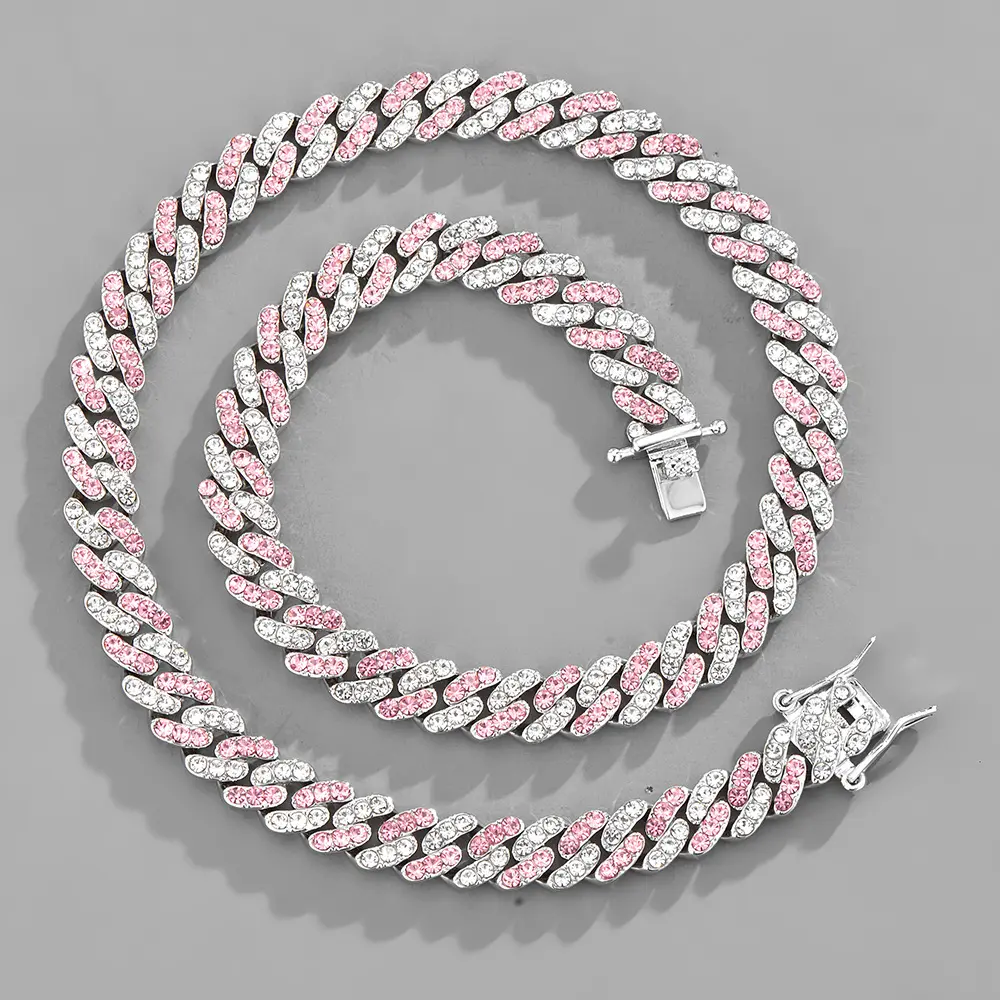 Iced Out 9mm Cuban Link Chain for Men – Hip Hop Bling Necklace / Bracelet, Multi-Color Diamond Cuban Set, Trendy Streetwear Jewelry Gift for Boyfriend