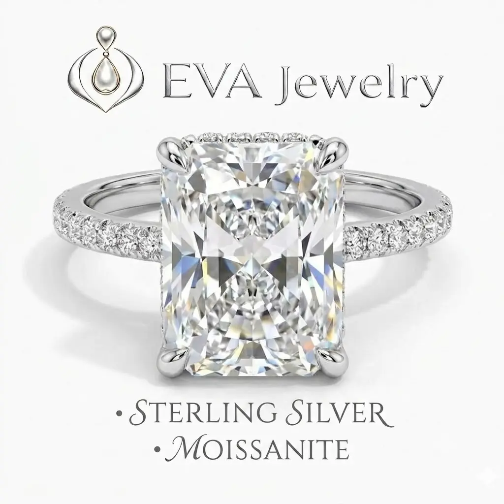 [EVA Jewelry]Radiant Cut 4CT 925 Sterling Silver Synthetic Moissanite Ring