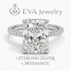 [EVA Jewelry]Radiant Cut 4CT 925 Sterling Silver Synthetic Moissanite Ring