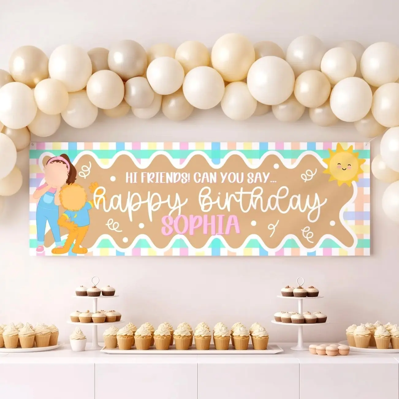 Ms Rachel Inspired Birthday Banner, Editable First Birthday Backdrop