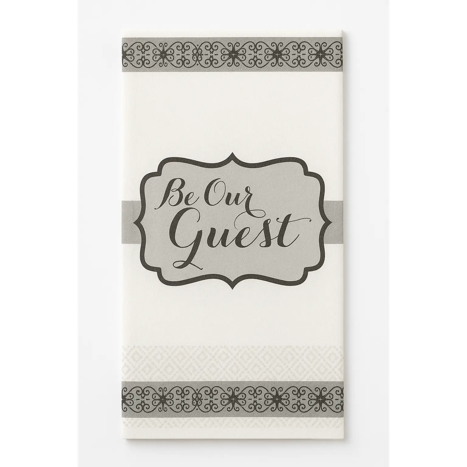 Silver "Be Our Guest" Premium Guest Towels - 8 In. x 4 In. - 16 Pack