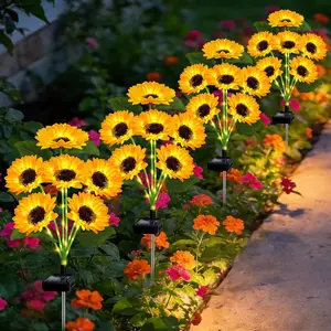 Solar Sunflower Lights Waterproof Outdoor Garden Yard Decor Stake Lights.Waterproof Solar Stake Lights Vivid Sunflower Design Outdoor Backyard Decoration