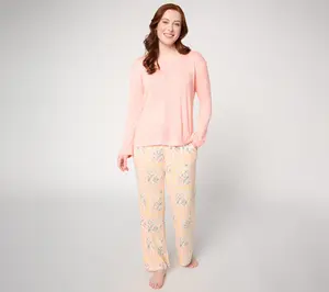 MUK LUKS Butterknit Long Sleeve Lace Detail Pajama Set