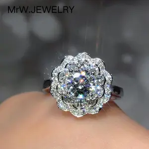 Double Layer Flower Eight Hearts Eight Arrows Super Flash 1 Carat Imitation Moissanite Open Ring for Women