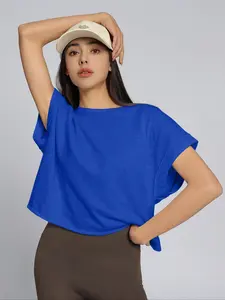 Women's Plain  Batwing Sleeve Tee, Casual  T-shirt for Summer, Women's Top for Daily Wear