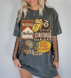 Howdy Western Collage Tee Comfort Colors Disco Cowgirl Shirt Rodeo 90s Grunge Streetwear Retro Baddie Top Boho Hippie Funky Wild West Shirt