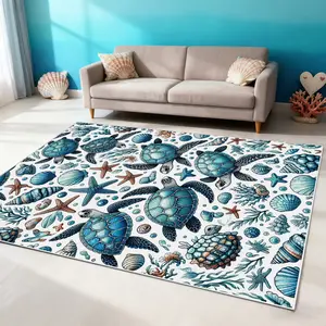 Mermaidcore Turtle Pattern Carpet, Soft Non-Slip Rug for Living Room, Bedroom, Bathroom, Hotel, Salon, Dormitory, Home Decor Accessories