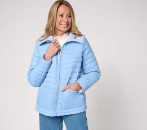 Susan Graver Quilted Jacket with Cable Knit Trim
