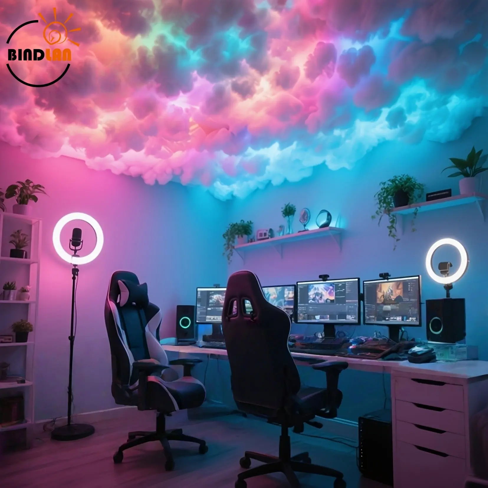 8m RGB Cloud Light Strip, RGB Light Strips, Led Lighting, Adjustable RGB Lighting, Smart Music Sync Dynamic Storm Effect, Perfect for Holiday Parties, Home Bedroom, Dormitory, Wall Mount/ceiling Install LED