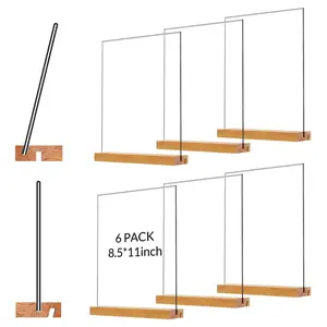 8.5x11 In Acrylic Sign Holder with Wood Base, Vertical or Slant Back Display (6 Pack)