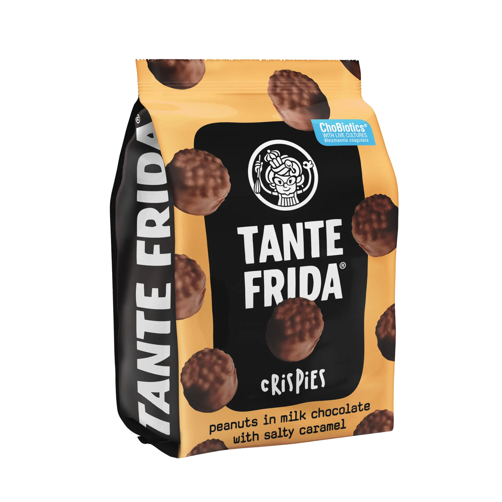 Tante Frida Gourmet Rice Crispies with Salty Caramel & Peanuts 4% Dipped in 68% Gourmet Milk Chocolate Perfect Snack