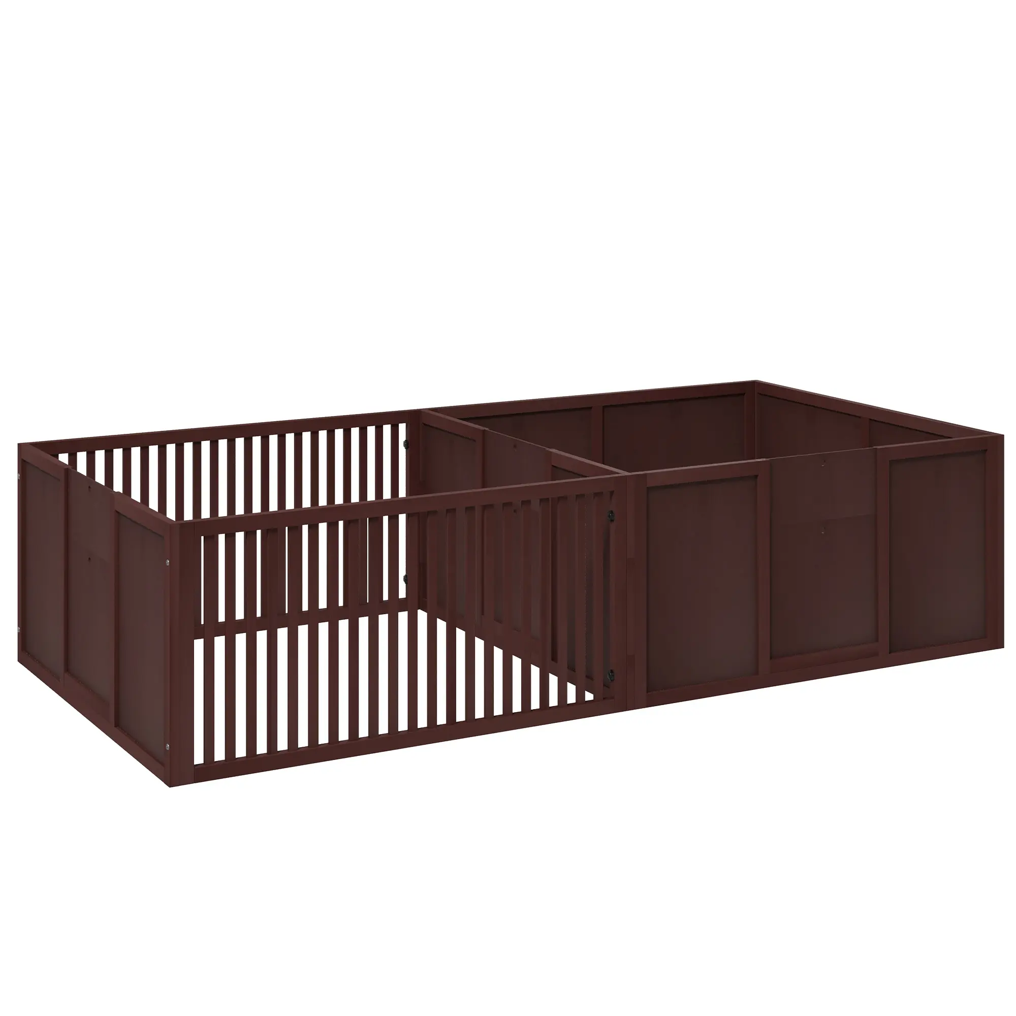 PawHut Durable Pinewood Large Dog Whelping Box - Hardware-Included, Mother Space-Focused, Airflow Control, Removable Doors, 2-Room Layout, Non-Slip Pads, Stability, Indoor Puppy Playpen, Newborn Puppy Supplies, 81" L x 39.25" W x 19.75" H, Coffee, Two-Roo
