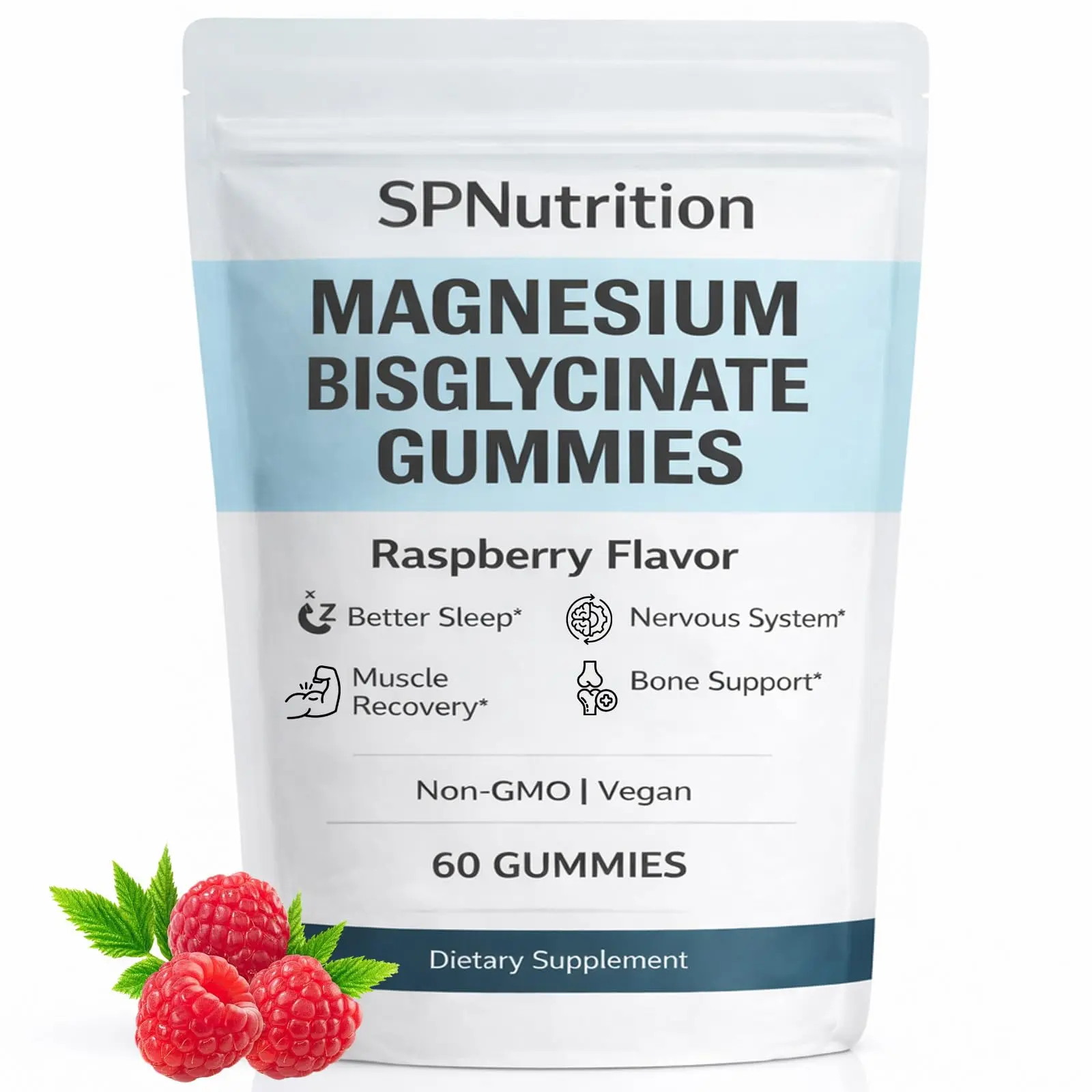 Spnutrition Chelated Magnesium Bisglycinate Raspberry Flavor Gummies Candy - 60 Pieces Bottle Mg Supplement for Muscle Function, Nerve Support, Relaxation