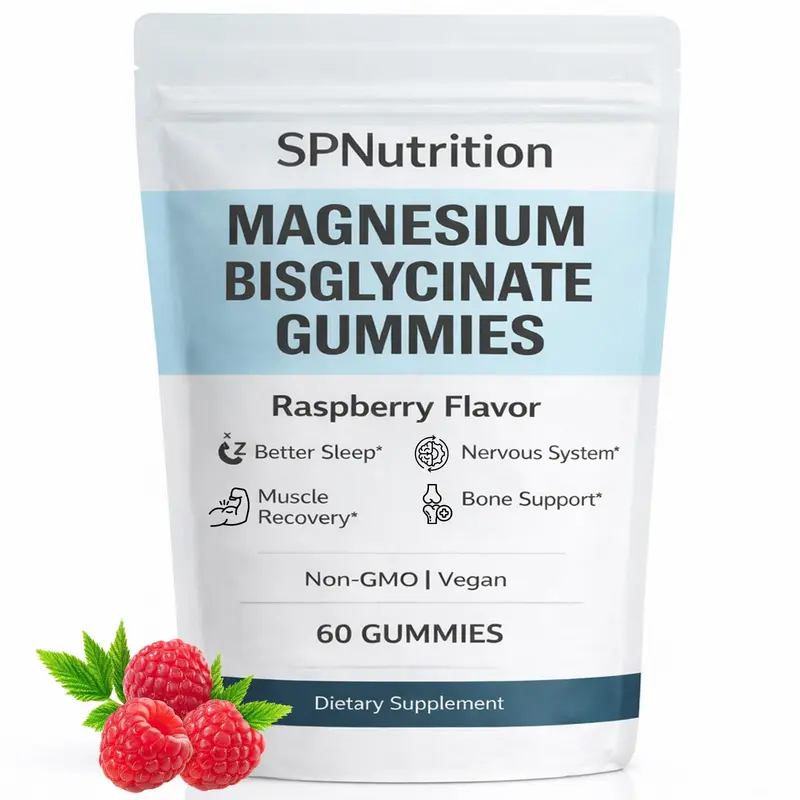 Spnutrition Chelated Magnesium Bisglycinate Raspberry Flavor Gummies - 60-Piece Bottle Wellness Supplement for Muscle Function, Nerve Support
