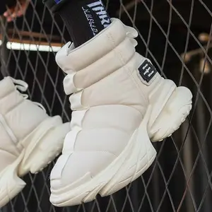 European Station Trendy Brand Bread Boots, Men'S Autumn And Winter Warm Snow Boots, Zipper High-Top Dad Shoes, Anti-Slip, Wear-Resistant, Fleece, Thickened And Height-Increasing Men'S Shoes